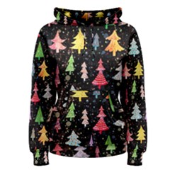 Fun Christmas Trees Adoxali Scandinavian Artistic Background Pattern Women s Pullover Hoodie