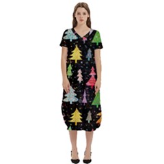 Fun Christmas Trees Adoxali Scandinavian Artistic Background Pattern T-shirt Midi Dress With Pockets