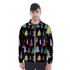 Fun Christmas Trees Adoxali Scandinavian Artistic Background Pattern Men s Windbreaker