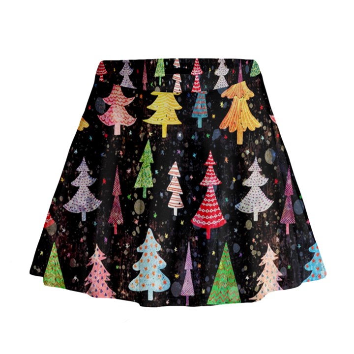 Fun Christmas Trees Adoxali Scandinavian Artistic Background Pattern Mini Flare Skirt