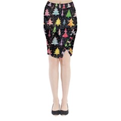 Fun Christmas Trees Adoxali Scandinavian Artistic Background Pattern Midi Wrap Pencil Skirt by Maspions