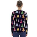 Fun Christmas Trees Adoxali Scandinavian Artistic Background Pattern V-Neck Long Sleeve Top View2