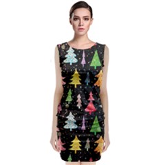 Fun Christmas Trees Adoxali Scandinavian Artistic Background Pattern Sleeveless Velvet Midi Dress