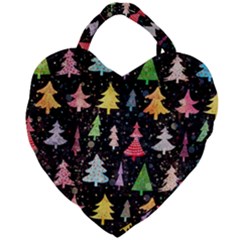 Fun Christmas Trees Adoxali Scandinavian Artistic Background Pattern Giant Heart Shaped Tote by Maspions