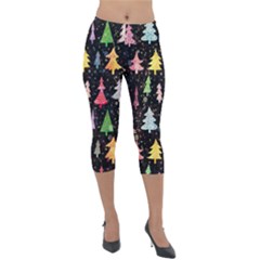 Fun Christmas Trees Adoxali Scandinavian Artistic Background Pattern Lightweight Velour Capri Leggings  by Maspions