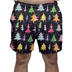 Fun Christmas Trees Adoxali Scandinavian Artistic Background Pattern Men s Shorts by Maspions