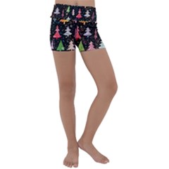 Fun Christmas Trees Adoxali Scandinavian Artistic Background Pattern Kids  Lightweight Velour Yoga Shorts by Maspions