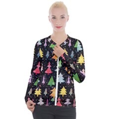 Fun Christmas Trees Adoxali Scandinavian Artistic Background Pattern Casual Zip Up Jacket by Maspions