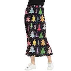 Fun Christmas Trees Adoxali Scandinavian Artistic Background Pattern Maxi Fishtail Chiffon Skirt by Maspions