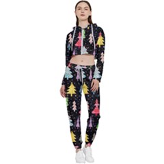 Fun Christmas Trees Adoxali Scandinavian Artistic Background Pattern Cropped Zip Up Lounge Set