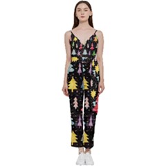 Fun Christmas Trees Adoxali Scandinavian Artistic Background Pattern V-neck Camisole Jumpsuit by Maspions