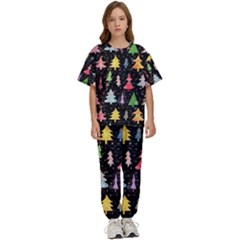 Fun Christmas Trees Adoxali Scandinavian Artistic Background Pattern Kids  T-shirt And Pants Sports Set by Maspions