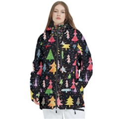 Fun Christmas Trees Adoxali Scandinavian Artistic Background Pattern Women s Multi Pockets Zip Ski And Snowboard Waterproof Breathable Jacket