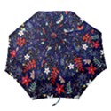 Festive Floral Pattern Christmas Blue Floral Flower Foliage Leaves Pattern Red Snow Winter Folding Umbrellas View1