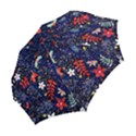 Festive Floral Pattern Christmas Blue Floral Flower Foliage Leaves Pattern Red Snow Winter Folding Umbrellas View2