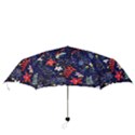 Festive Floral Pattern Christmas Blue Floral Flower Foliage Leaves Pattern Red Snow Winter Folding Umbrellas View3