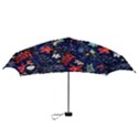 Festive Floral Pattern Christmas Blue Floral Flower Foliage Leaves Pattern Red Snow Winter Mini Folding Umbrellas View3