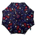 Festive Floral Pattern Christmas Blue Floral Flower Foliage Leaves Pattern Red Snow Winter Hook Handle Umbrellas (Medium) View1