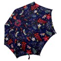 Festive Floral Pattern Christmas Blue Floral Flower Foliage Leaves Pattern Red Snow Winter Hook Handle Umbrellas (Medium) View2