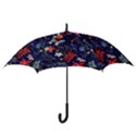 Festive Floral Pattern Christmas Blue Floral Flower Foliage Leaves Pattern Red Snow Winter Hook Handle Umbrellas (Medium) View3