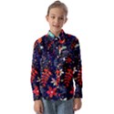 Festive Floral Pattern Christmas Blue Floral Flower Foliage Leaves Pattern Red Snow Winter Kids  Long Sleeve Shirt View1