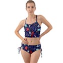 Festive Floral Pattern Christmas Blue Floral Flower Foliage Leaves Pattern Red Snow Winter Mini Tank Bikini Set View1