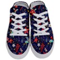 Festive Floral Pattern Christmas Blue Floral Flower Foliage Leaves Pattern Red Snow Winter Half Slippers View1