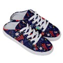 Festive Floral Pattern Christmas Blue Floral Flower Foliage Leaves Pattern Red Snow Winter Half Slippers View3