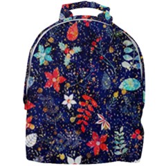 Festive Floral Pattern Christmas Blue Floral Flower Foliage Leaves Pattern Red Snow Winter Mini Full Print Backpack