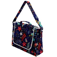 Festive Floral Pattern Christmas Blue Floral Flower Foliage Leaves Pattern Red Snow Winter Box Up Messenger Bag