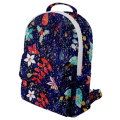 Festive Floral Pattern Christmas Blue Floral Flower Foliage Leaves Pattern Red Snow Winter Flap Pocket Backpack (small)