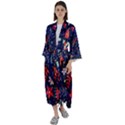 Festive Floral Pattern Christmas Blue Floral Flower Foliage Leaves Pattern Red Snow Winter Maxi Satin Kimono View1