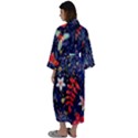 Festive Floral Pattern Christmas Blue Floral Flower Foliage Leaves Pattern Red Snow Winter Maxi Satin Kimono View2