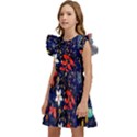 Festive Floral Pattern Christmas Blue Floral Flower Foliage Leaves Pattern Red Snow Winter Kids  Winged Sleeve Dress View2