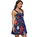 Festive Floral Pattern Christmas Blue Floral Flower Foliage Leaves Pattern Red Snow Winter Ruffle Strap Babydoll Chiffon Dress View3