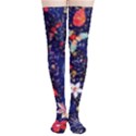 Festive Floral Pattern Christmas Blue Floral Flower Foliage Leaves Pattern Red Snow Winter Thigh High Stockings View1