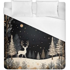 Christmas Winter Xmas Scene Nature Forest Tree Moon Duvet Cover (king Size) by Apen