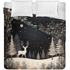 Christmas Winter Xmas Scene Nature Forest Tree Moon Duvet Cover Double Side (king Size) by Apen