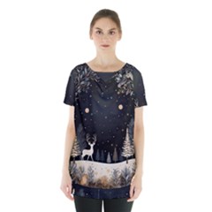 Christmas Winter Xmas Scene Nature Forest Tree Moon Skirt Hem Sports Top