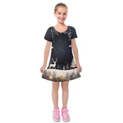 Christmas Winter Xmas Scene Nature Forest Tree Moon Kids  Short Sleeve Velvet Dress