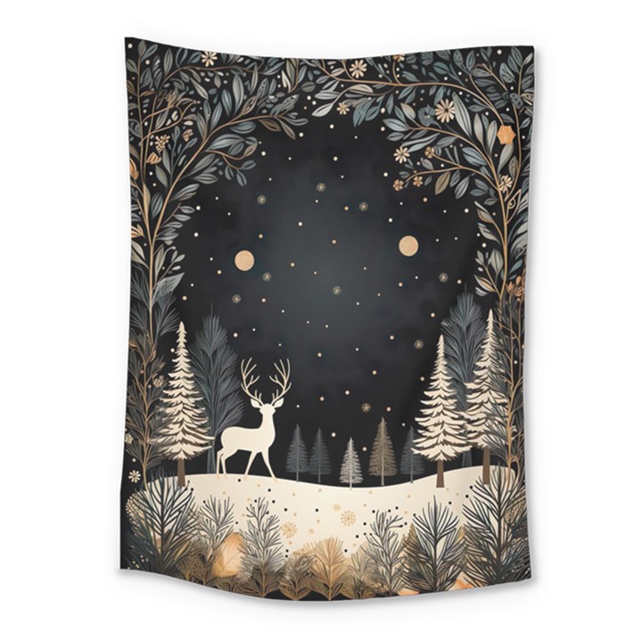 Christmas Winter Xmas Scene Nature Forest Tree Moon Medium Tapestry