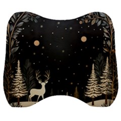 Christmas Winter Xmas Scene Nature Forest Tree Moon Velour Head Support Cushion by Apen