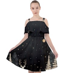 Christmas Winter Xmas Scene Nature Forest Tree Moon Cut Out Shoulders Dress by Apen