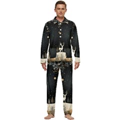 Christmas Winter Xmas Scene Nature Forest Tree Moon Men s Long Sleeve Velvet Pocket Pajamas Set by Apen