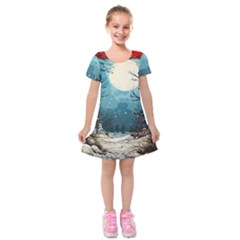 Christmas Frame Border Kids  Short Sleeve Velvet Dress