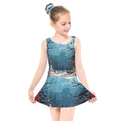 Christmas Frame Border Kids  Skater Dress Swimsuit by Apen