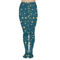 Star Golden Pattern Christmas Design White Gold Tights