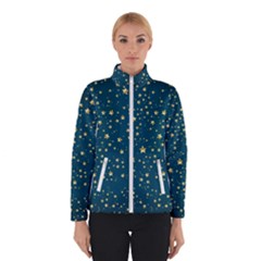 Star Golden Pattern Christmas Design White Gold Women s Bomber Jacket