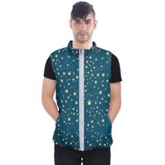 Star Golden Pattern Christmas Design White Gold Men s Puffer Vest