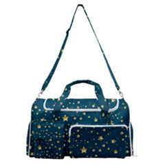 Star Golden Pattern Christmas Design White Gold Sports Gym Duffle Bag With Shoe Compartment by Apen